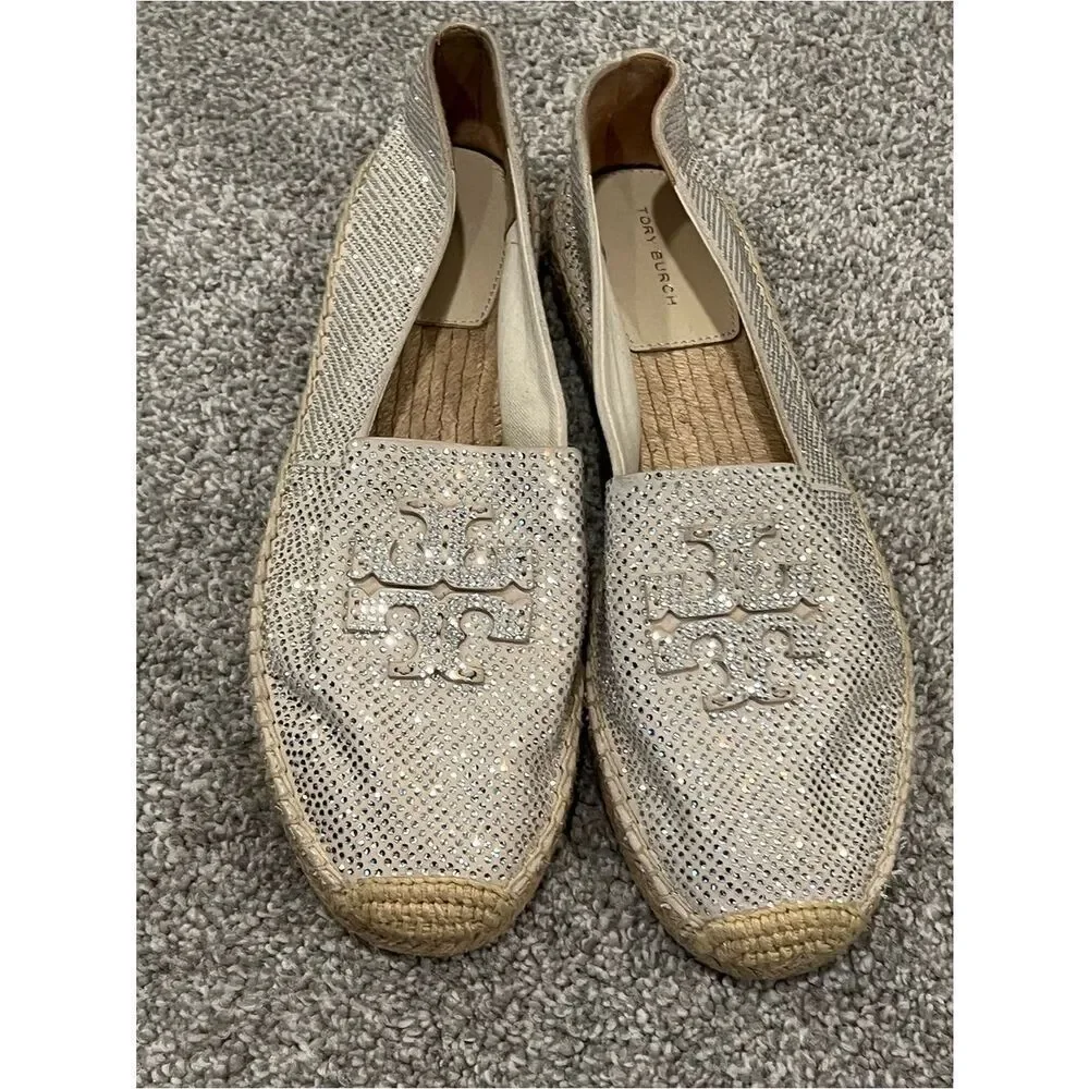 Tory Burch Crystal-Embellished Nude Espadrille Size 9.5